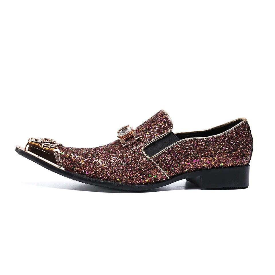 Pink pointed-toe colored sequin dress shoes