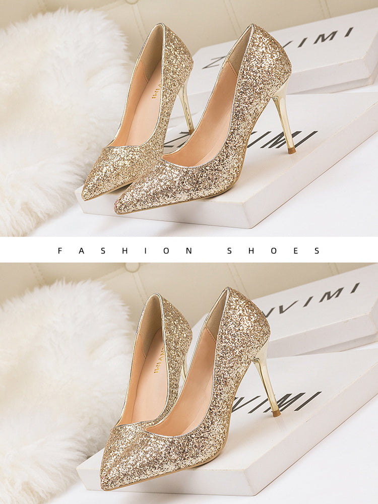 Nightclub tip gradual change sequined high heels