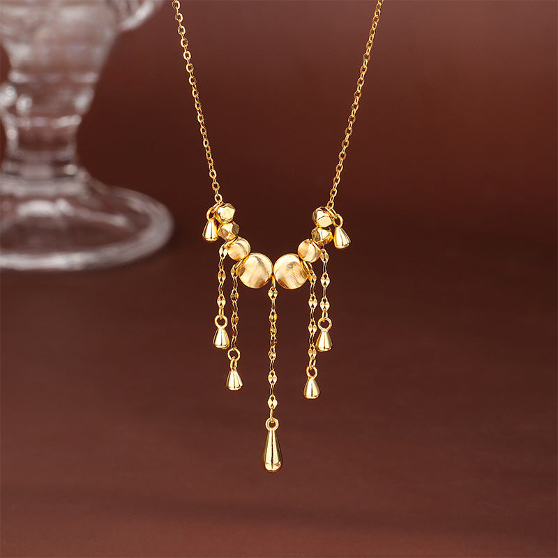S925 Sterling Silver Gold Cat's Eye Tassel Necklace