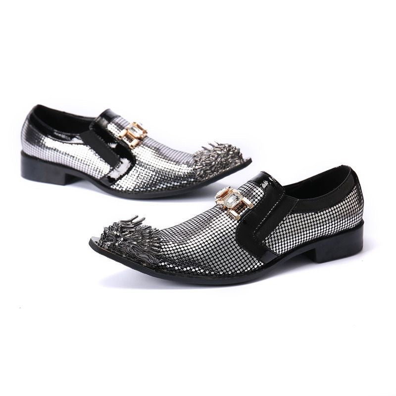 Silver fashion pointy dress shoes Men's high-end party shoes