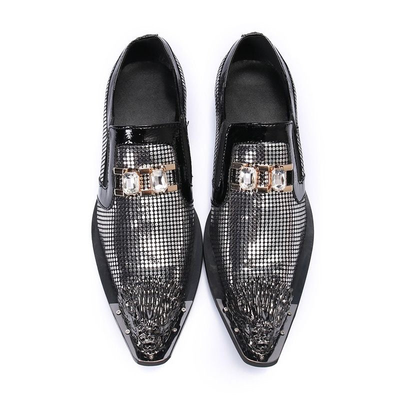 Silver fashion pointy dress shoes Men's high-end party shoes