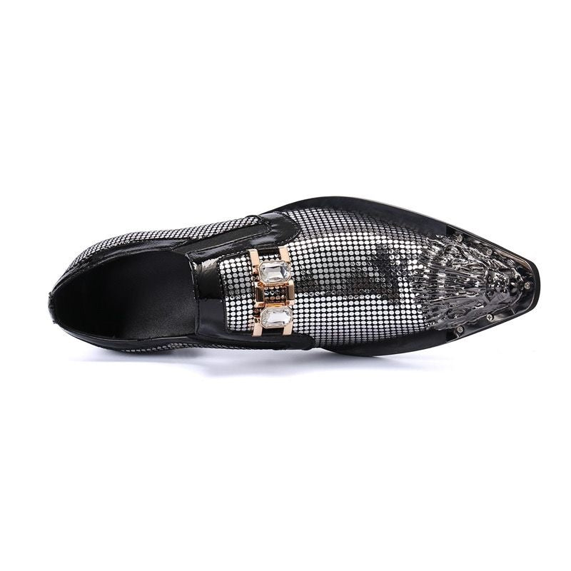 Silver fashion pointy dress shoes Men's high-end party shoes