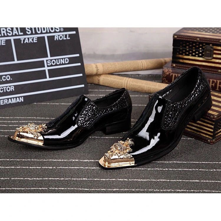 Black patent leather pointed dress shoes Men's party dress shoes