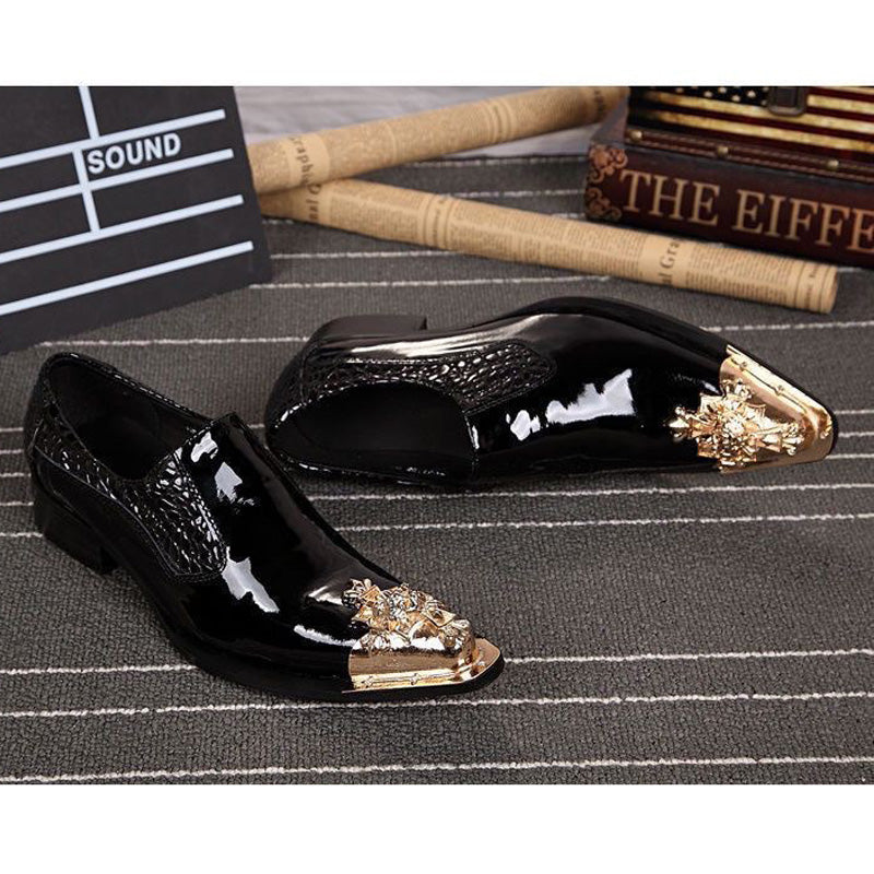 Black patent leather pointed dress shoes Men's party dress shoes