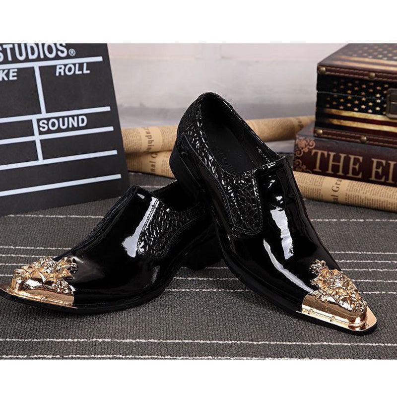 Black patent leather pointed dress shoes Men's party dress shoes