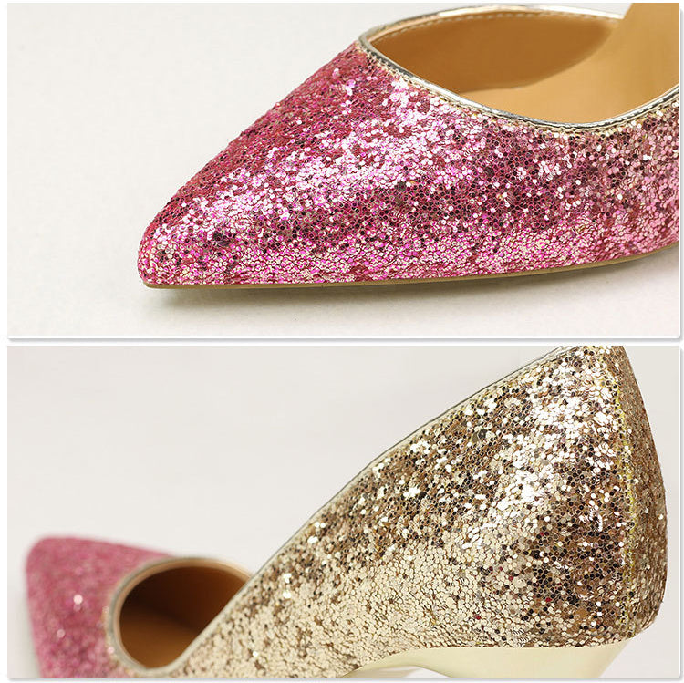 Sexy pointed side hollow sequin heels