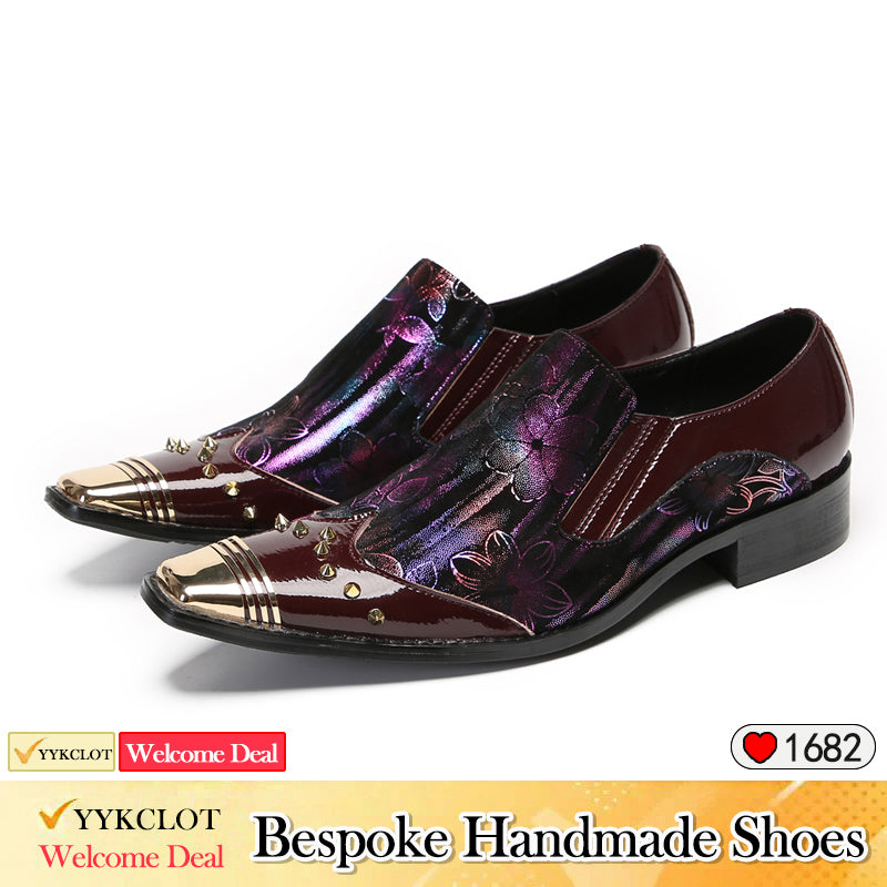 Purple fashion embroidered pointed party shoes Men's leather dress shoes