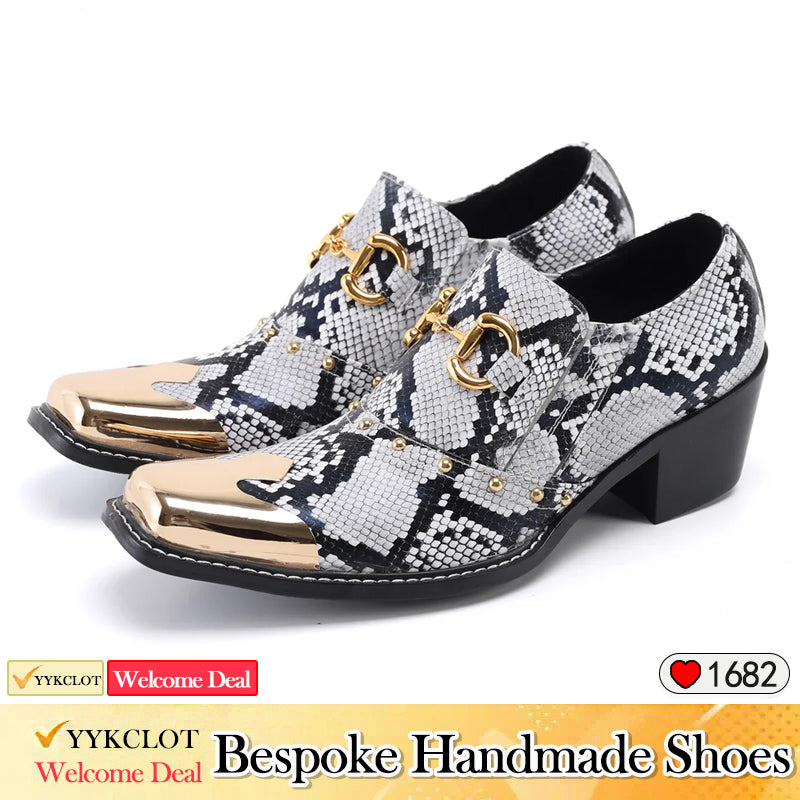 White flat head python patterned dress shoes