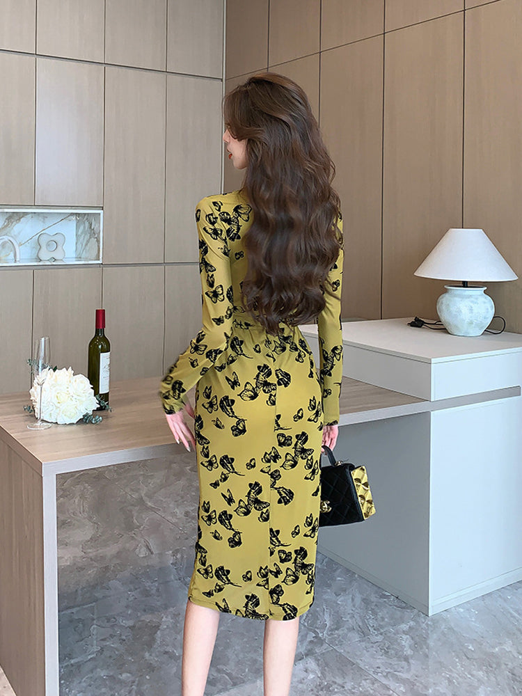 Fashionable embroidered slim fit plush dress