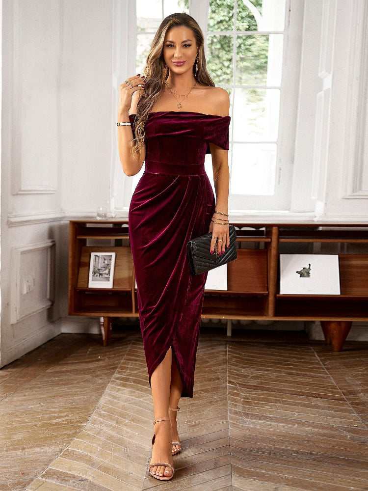 Elegant one shoulder velvet dress