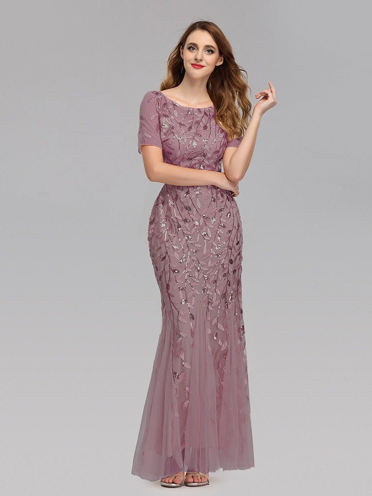 Lace sequin embroidered V-neck dress