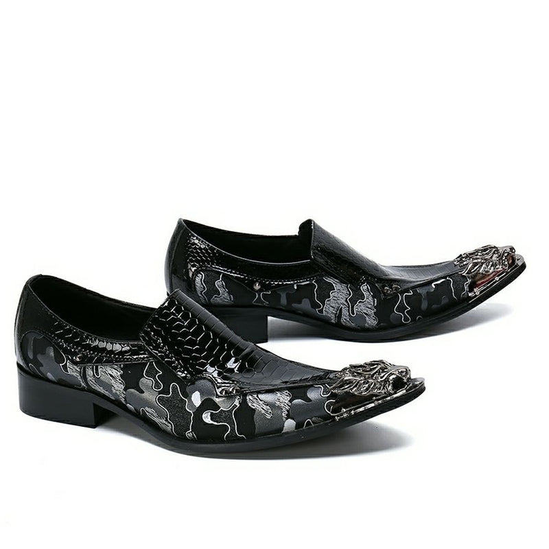 Black patent leather snake pattern stitching men's business dress shoes