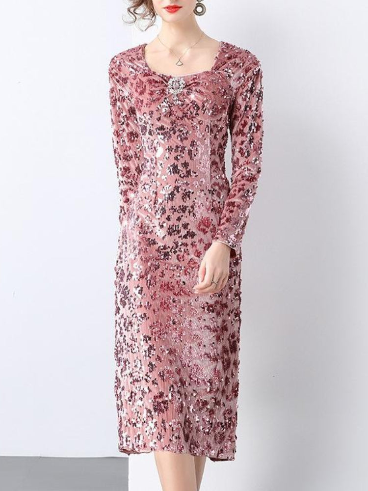 Light luxury velvet sequined hip dress