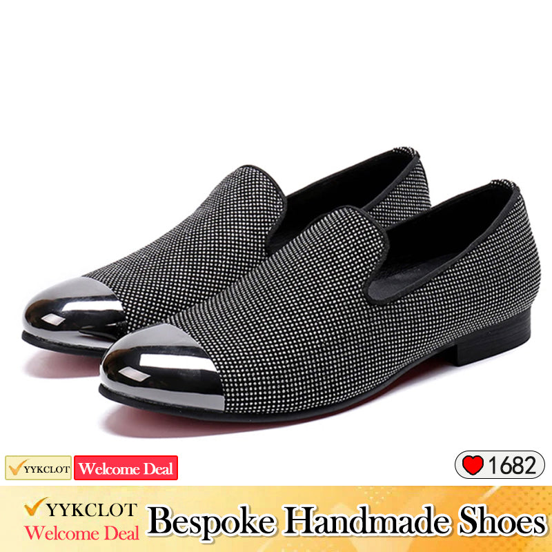 Black brick inlaid bow tie men's dress shoes