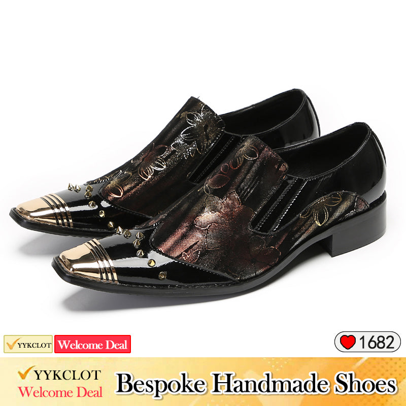 Black hand-stitched leather party shoes Men's dress shoes