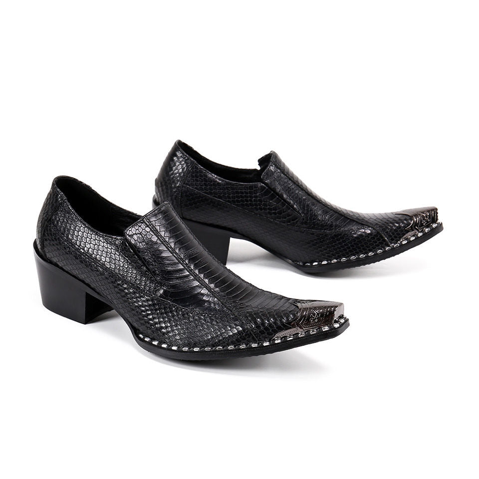 Black High Heel Moccasin Wedding Shoes Groom Dress shoes