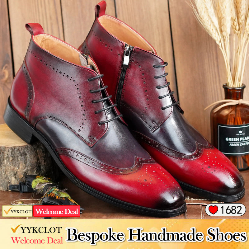 Burgundy fashion lace-up high-top shoes men's boots