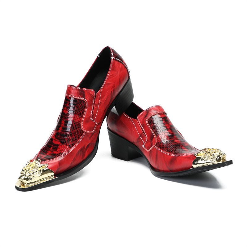 Red hand-stitched high-heeled dress shoes Men's fashion party shoes