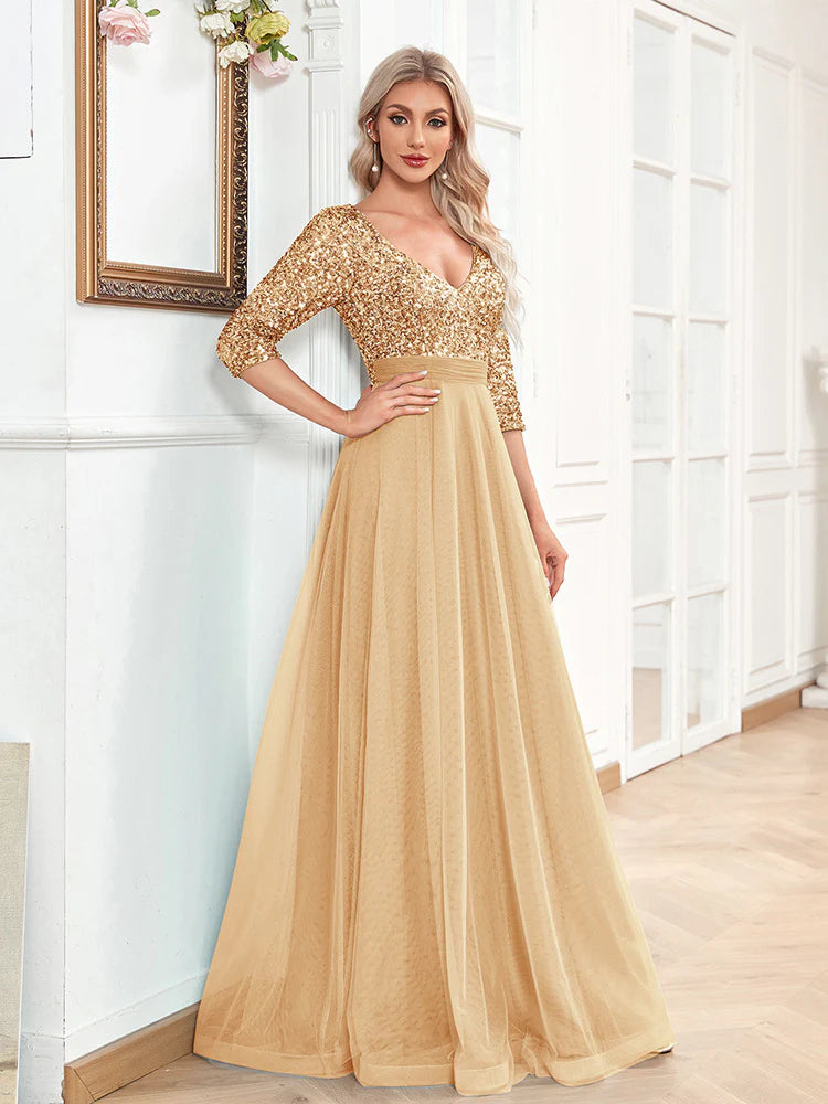 Fashion V-neck sequin dance evening gown