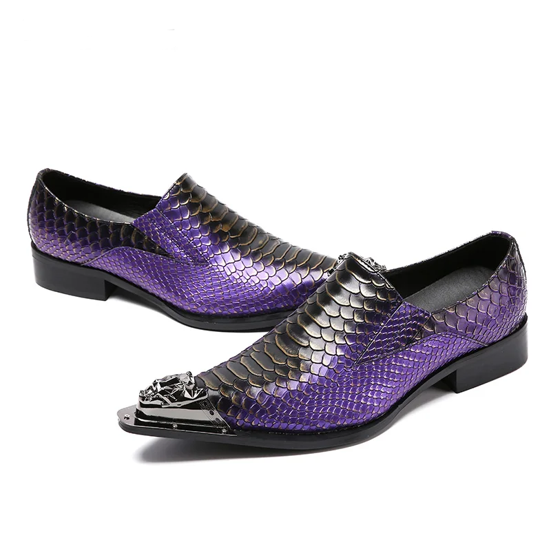 Purple serpentine men dress shoes Men's stage shoes