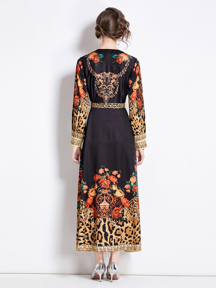 Fashion versatile waist print dress