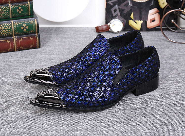 Blue pointed dress shoes Men's party wedding leather shoes