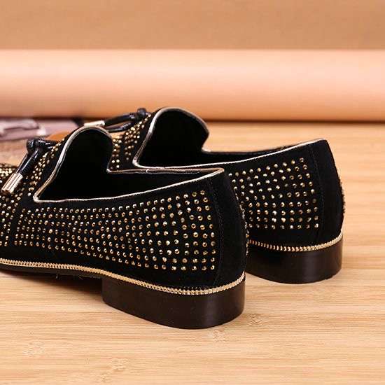 Black brick inlaid bow tie men's dress shoes