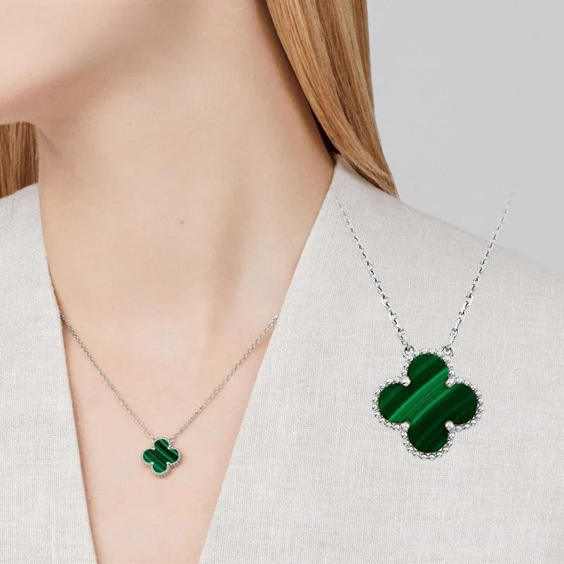 Black and white four-leaf clover necklace