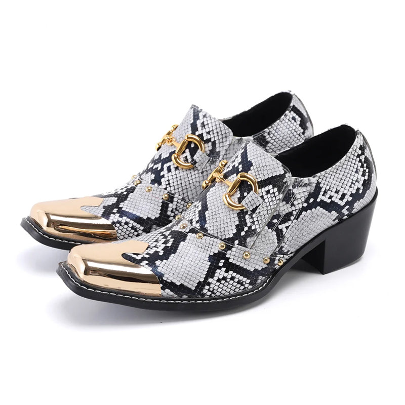 White flat head python patterned dress shoes