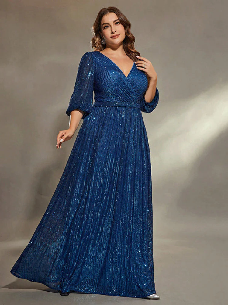 Fashion plus size temperament V-neck elegant dress