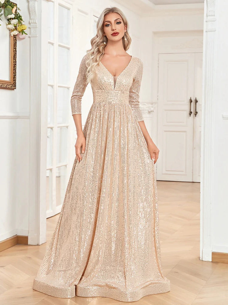 Fashion sequined V-neck elegant dress