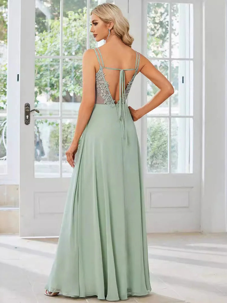 Fashionable and elegant chiffon backless evening gown