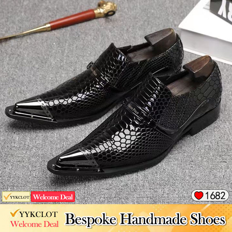 Black serpentine classic pointed leather shoes men's dress shoes