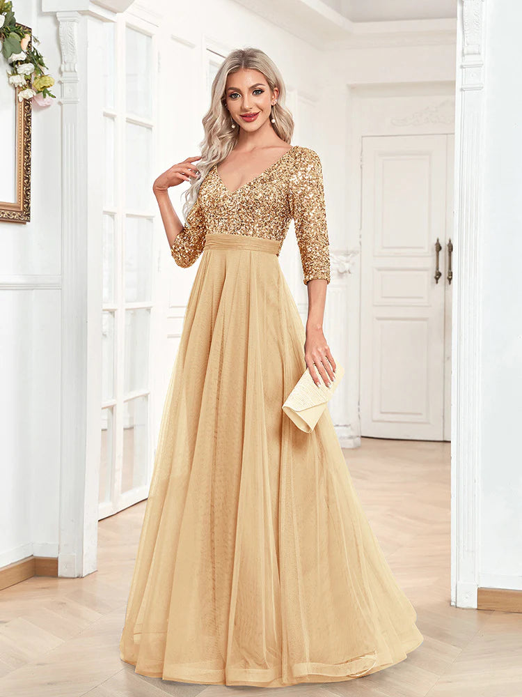 Fashion V-neck sequin dance evening gown