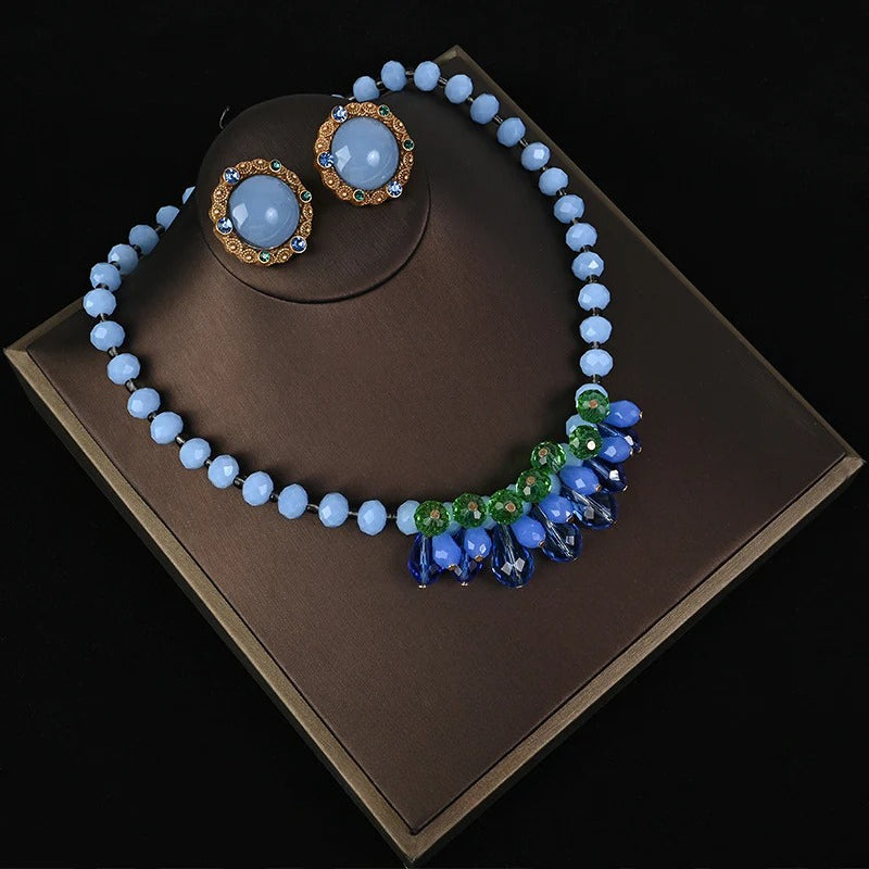 Vintage simple glazed blue pearl necklace