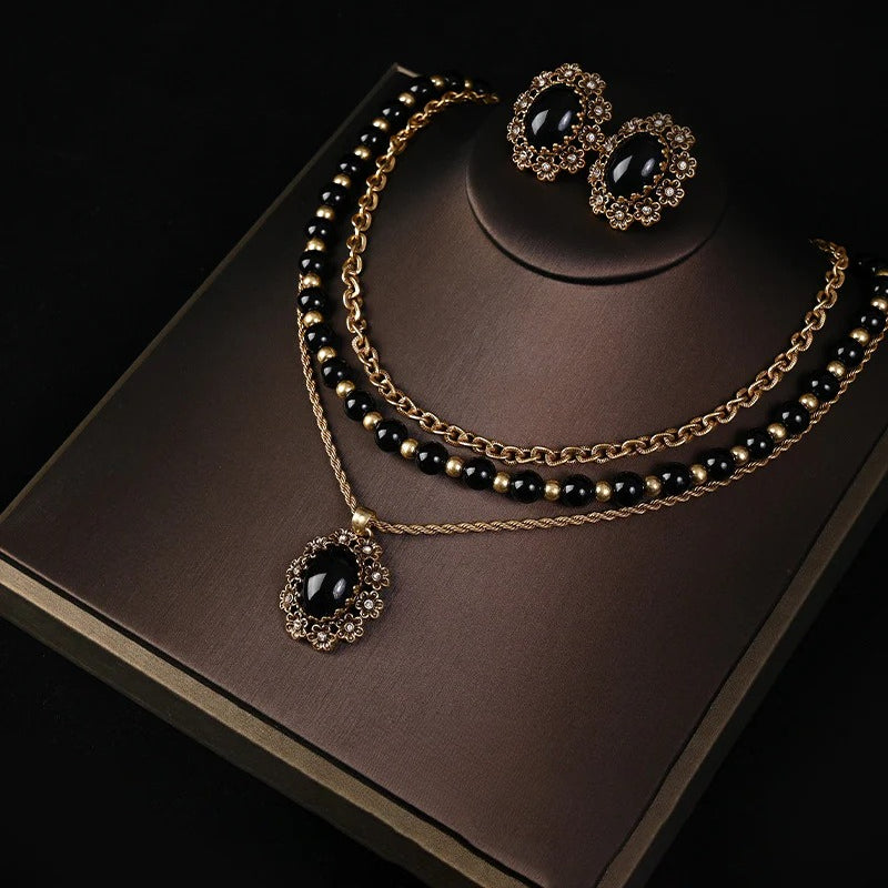 Light luxury lace pearl necklace stud earrings series