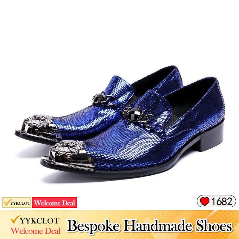 Blue serpentine party dress shoes Men's fashion business shoes