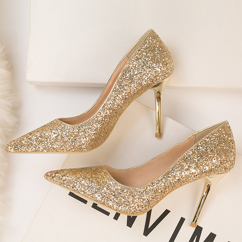 Nightclub tip gradual change sequined high heels