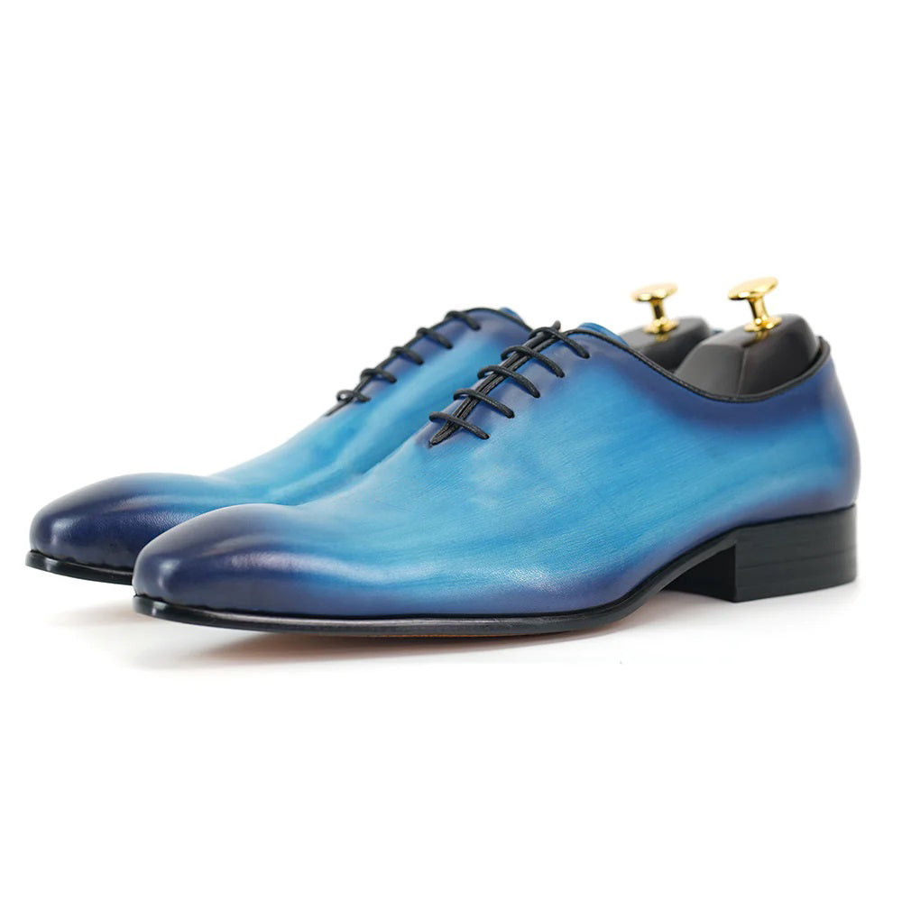 Blue leather oxford shoes, men's wedding business formal shoes, men's brogue shoes, Derby shoes, men's banquet shoes