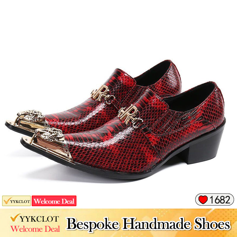 Red serpentine punk party shoes men's high-heeled dress shoes