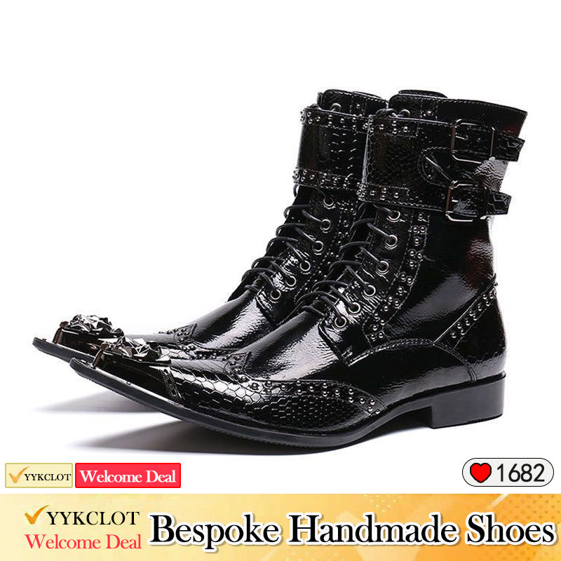 Black fashion patchwork leather motorcycle high-heeled boots