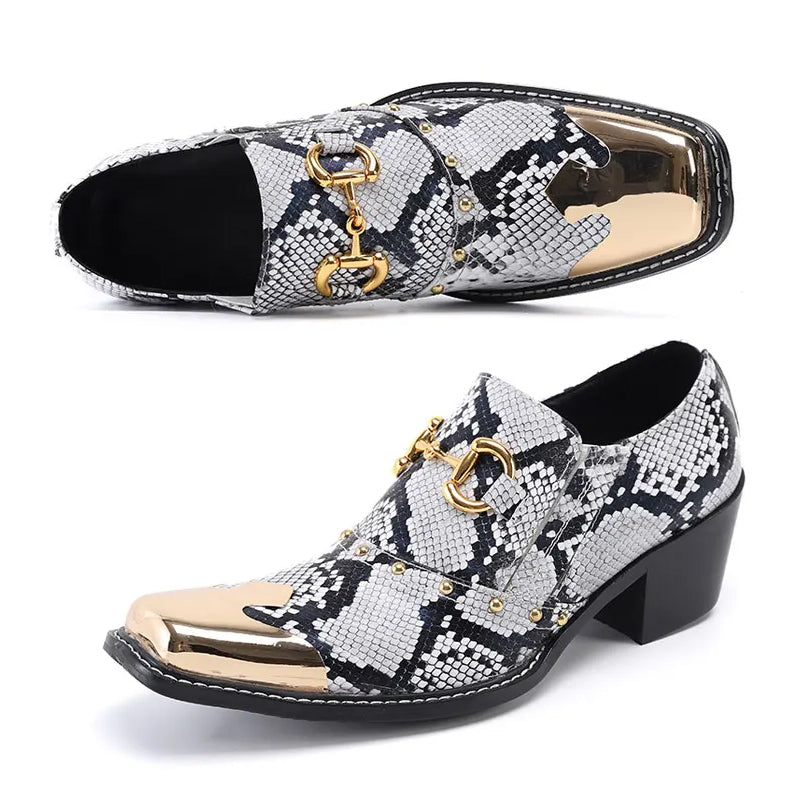 White flat head python patterned dress shoes