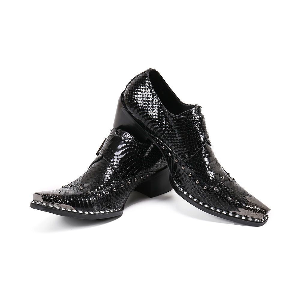 Black stylish leather high-heeled party shoes Men's personalized dress shoes