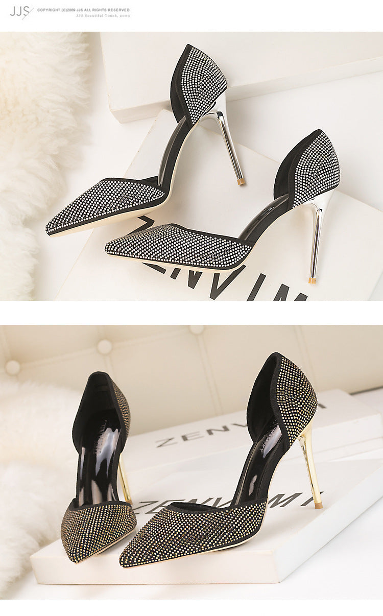 Stylish pointed elegant rhinestone high heels