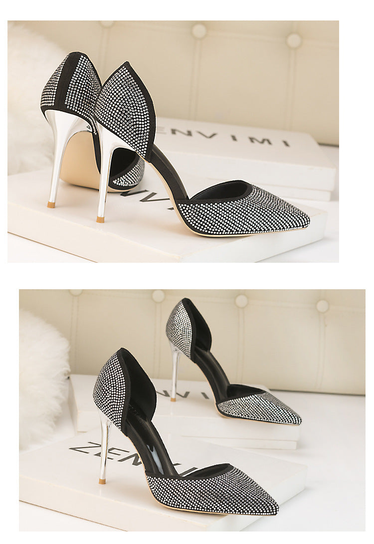 Stylish pointed elegant rhinestone high heels