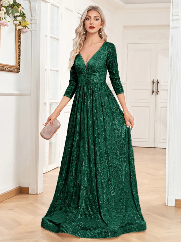 Fashion sequined V-neck elegant dress