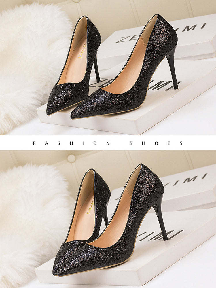 Nightclub tip gradual change sequined high heels