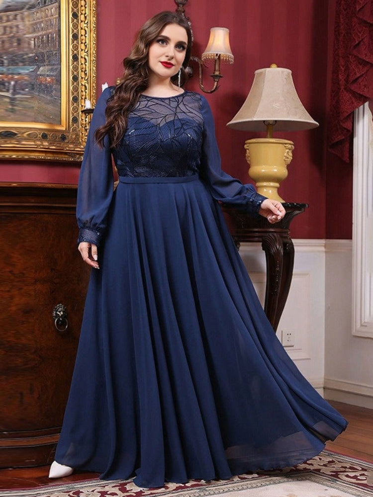 Fashion Large Size Elegant Long Sleeve Dress