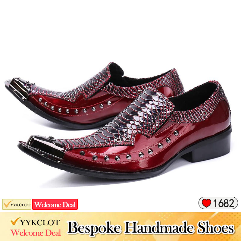 Burgundy patent leather business shoes Men's party dress shoes