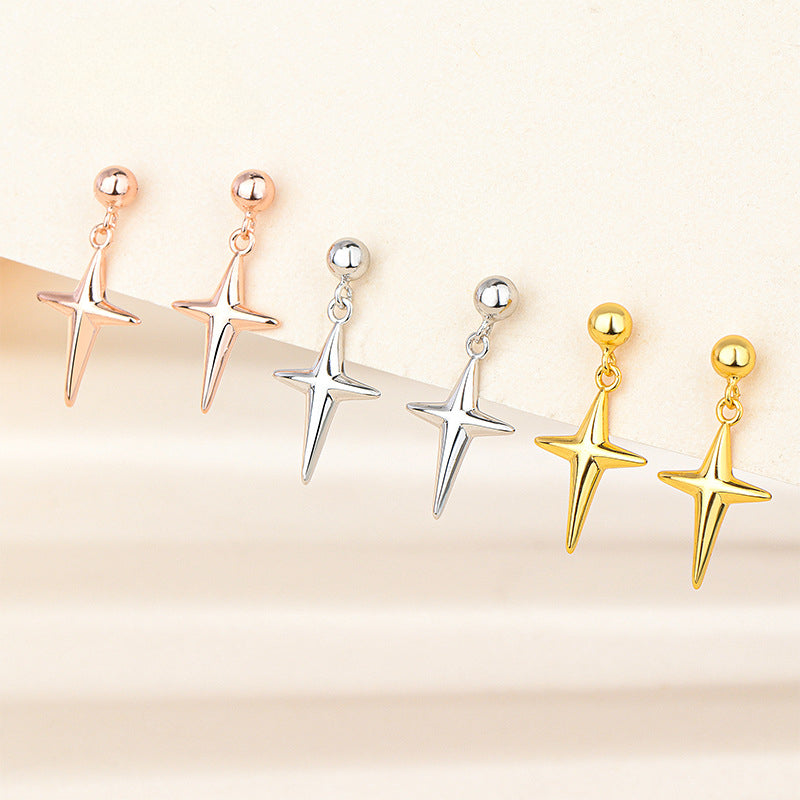 S925 Sterling Silver Hip Hop Starlight Cross Earrings
